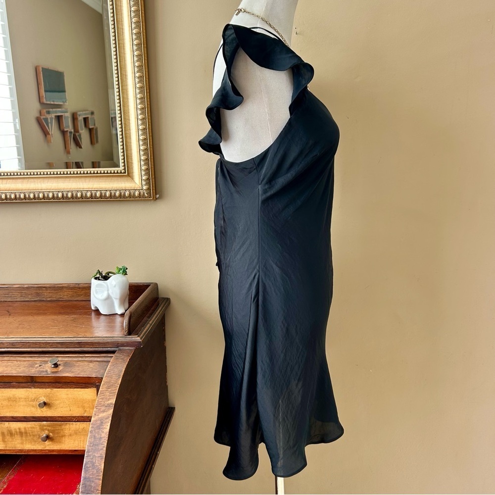 Free People Black Satin Ruffled Mini Dress Size Large L - Picture 10 of 14